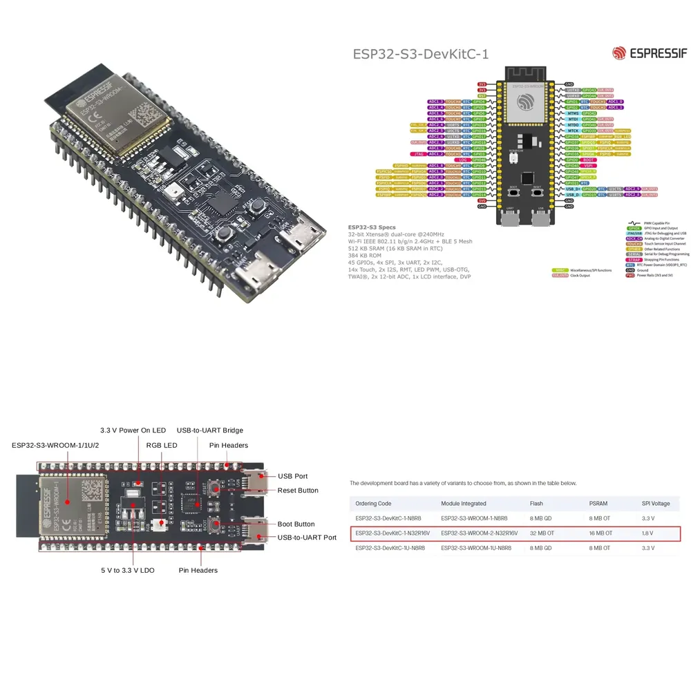 Esp32 S3 - Espressif ESP32-S3-DevKitC-1開発ボード、ESP32-S3-WROOM-2-N32R16Vモジュール搭載
