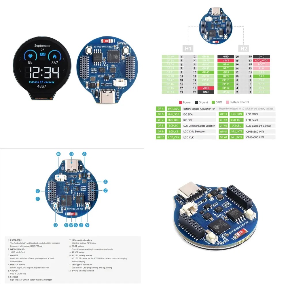 ESP32-S3 LCD開発ボード 1.28インチIPSラウ - Esp32 S3 のレビューと価格