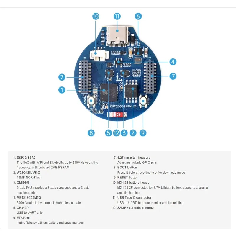 ESP32-S3 LCD開発ボード 1.28インチIPSラウ - Esp32 S3 のレビューと価格